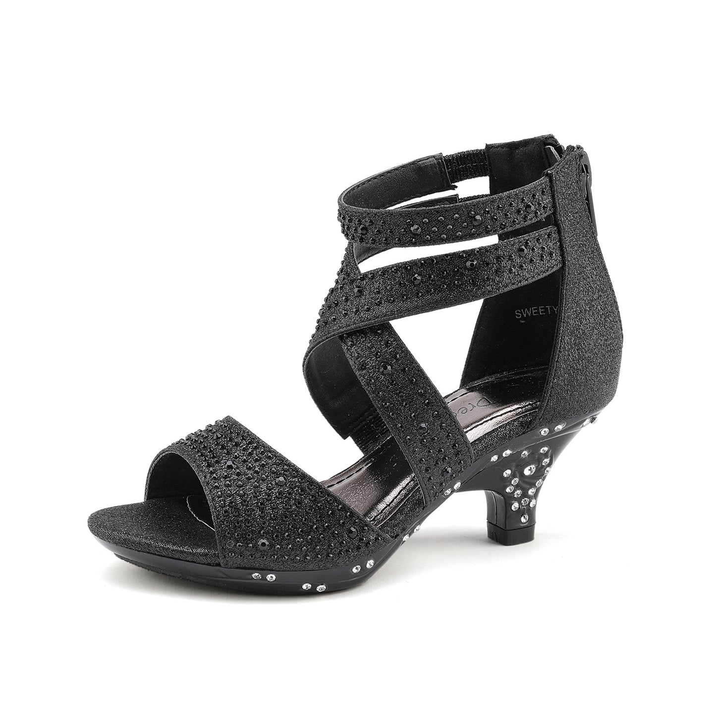 Girls Sandals Low Heel Dress Pump Sandals Easy And Elegant Cute Adorable Strappy Open Toe Heel Sandals Elegant Party Sandals for Any Occasion with Rhinestones Studs