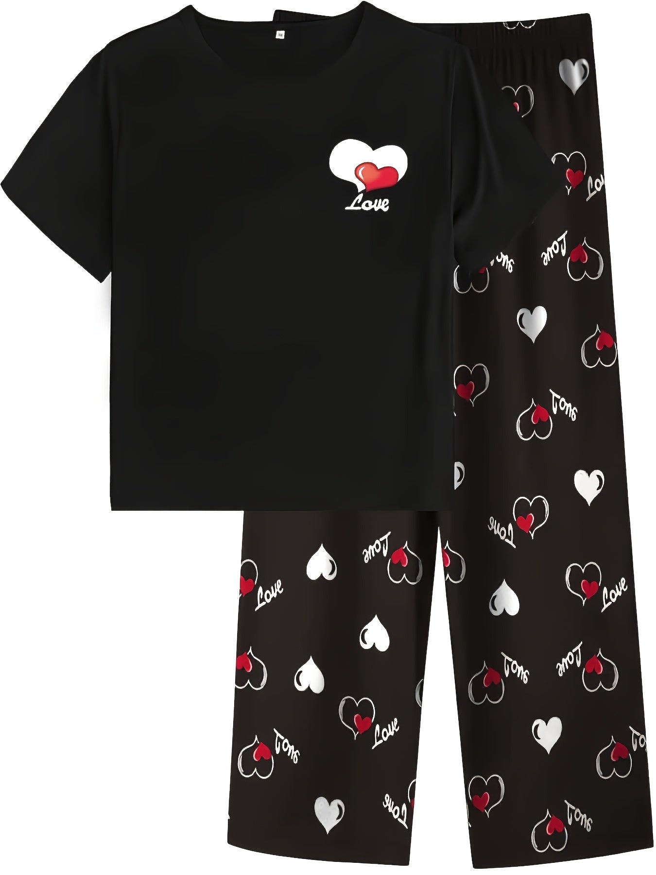 Set of 6 Plus Size Women'S Sleepwear Featuring a New Heart And Butterfly Design on a Short Sleeve Top Paired with Heart Checkered Pajama Pants