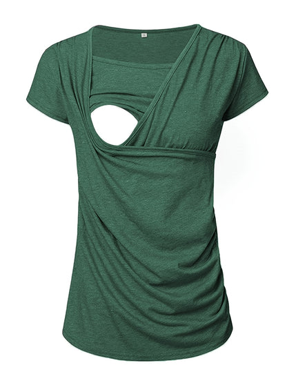 Set of 3 Women'S Short Sleeve Maternity Tops with Side Ruching for Breastfeeding
