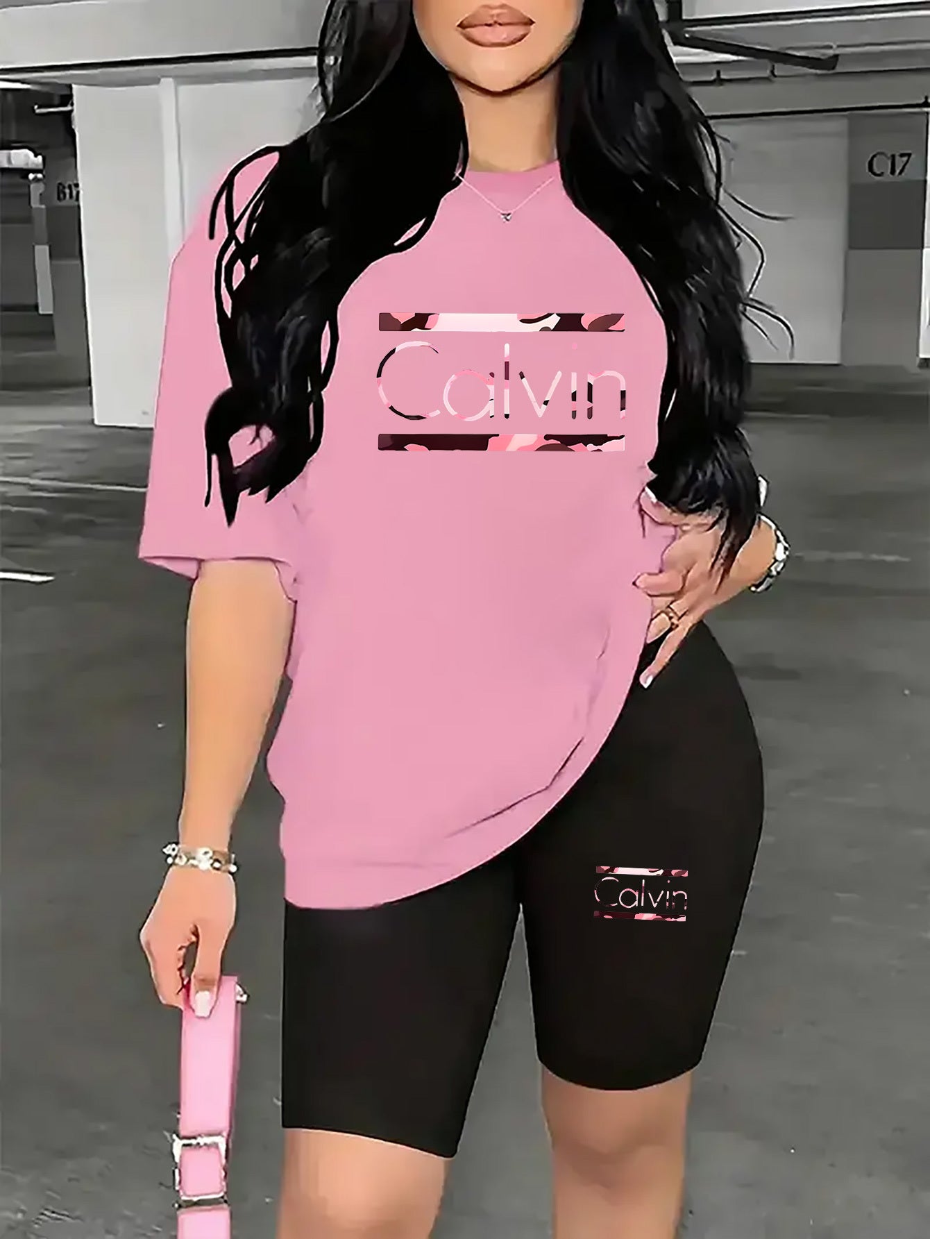 Women's 2pcs Oversized T-Shirt & Fitted Shorts Matching Outfit - Oversized T-Shirt with Fitted Shorts, Lettering Print Streetwear Lounge Wear, 2pcs Set Suitable for - Casual Wear, Machine Washable Matching