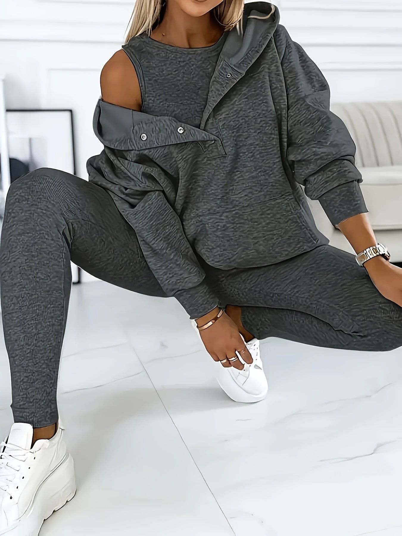 Women'S Spring And Autumn Sportswear Hoodie Slim Pants Two-Piece Set