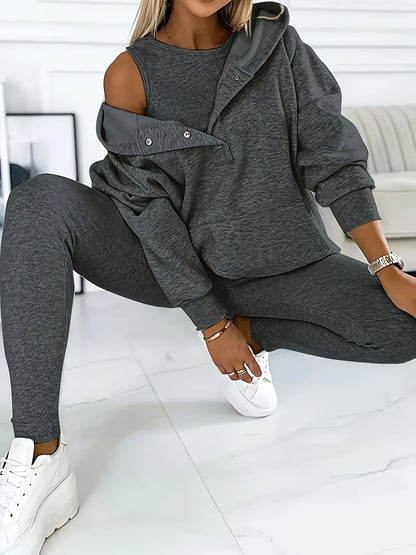 Women'S Spring And Autumn Sportswear Hoodie Slim Pants Two-Piece Set