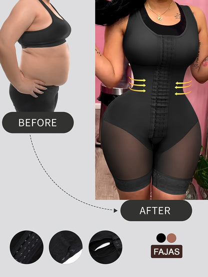 FeelinGirl Plus Size High Compression Fajas Colombianas Shapewear for Women - Full Body Tummy Control Suit with 3-Hook Front Closure, Curves Enhancer & Postpartum Bodysuit (No Padding) -