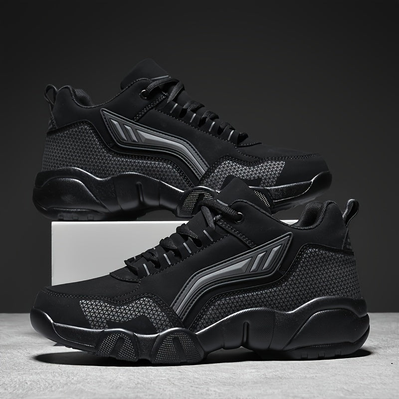 Men'S Lace-Up Sneakers - Thick Cushioned Platform Shoes with Non-Slip Rubber Sole, Low-Top Lace-Up Design in Black/White/Orange Accents - All-Season Walking Shoes for Everyday, Office, Formal Events - Durable Casual Footwear for Men, Versatile Footwear, S