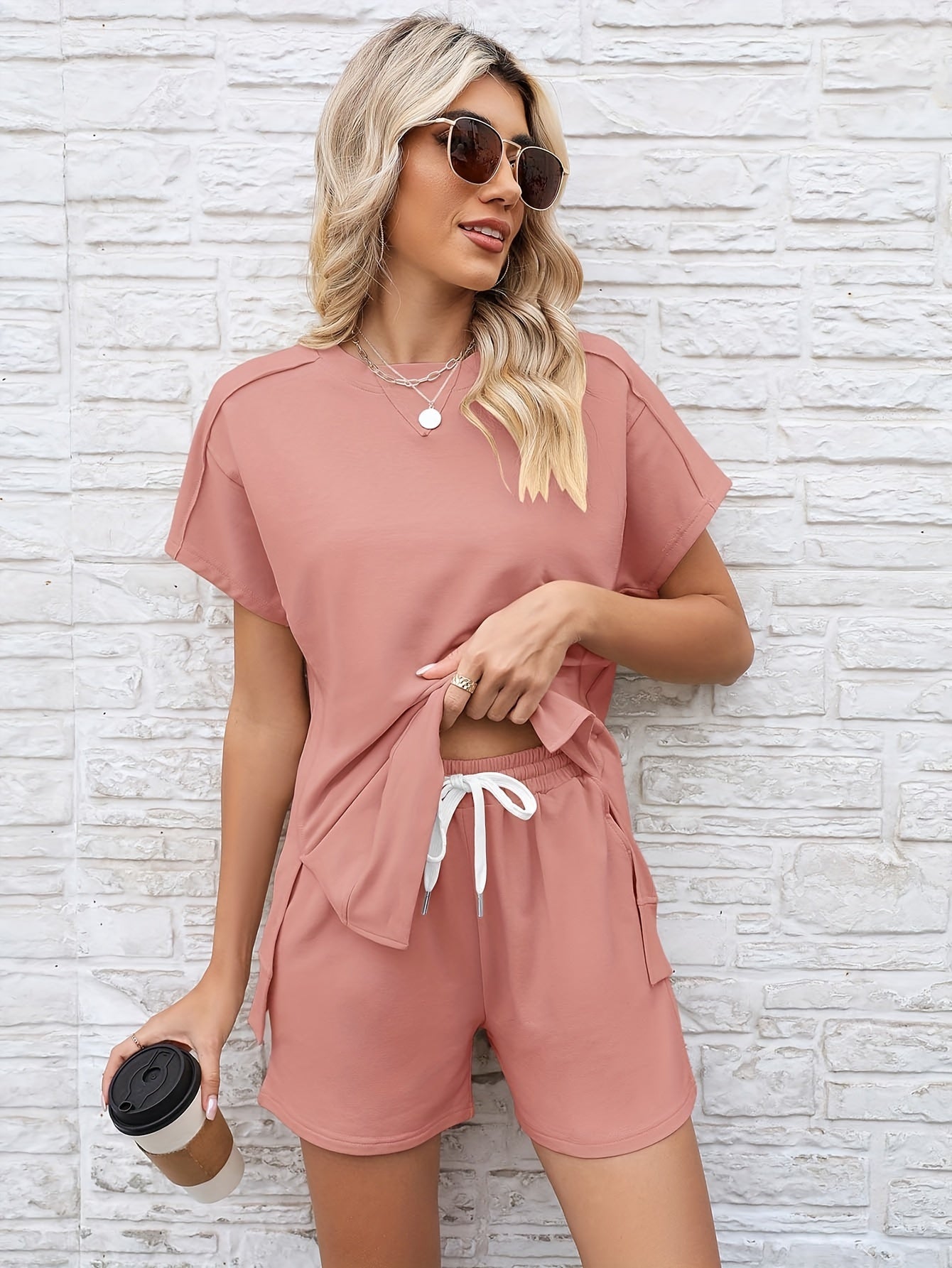 Women's Dirty Pink Short-Sleeve Shorts - product view 22