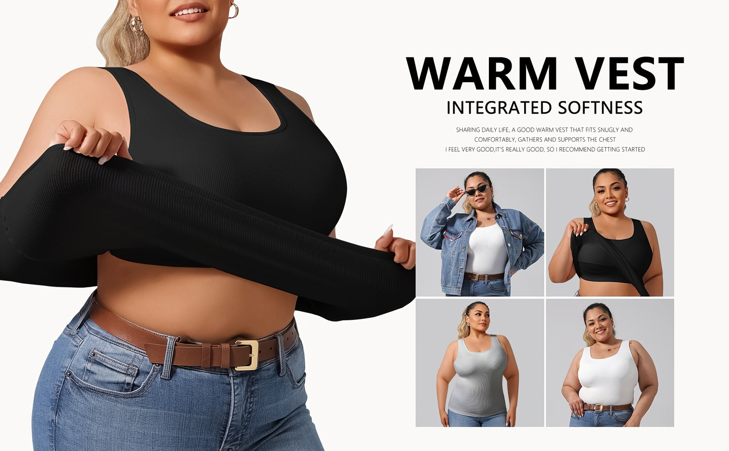 Plus Size - Directional Development Vest Big U Beauty Back 2-In-1 Comes with Coasters Pit Ribbed Base Vest to Wear Outside