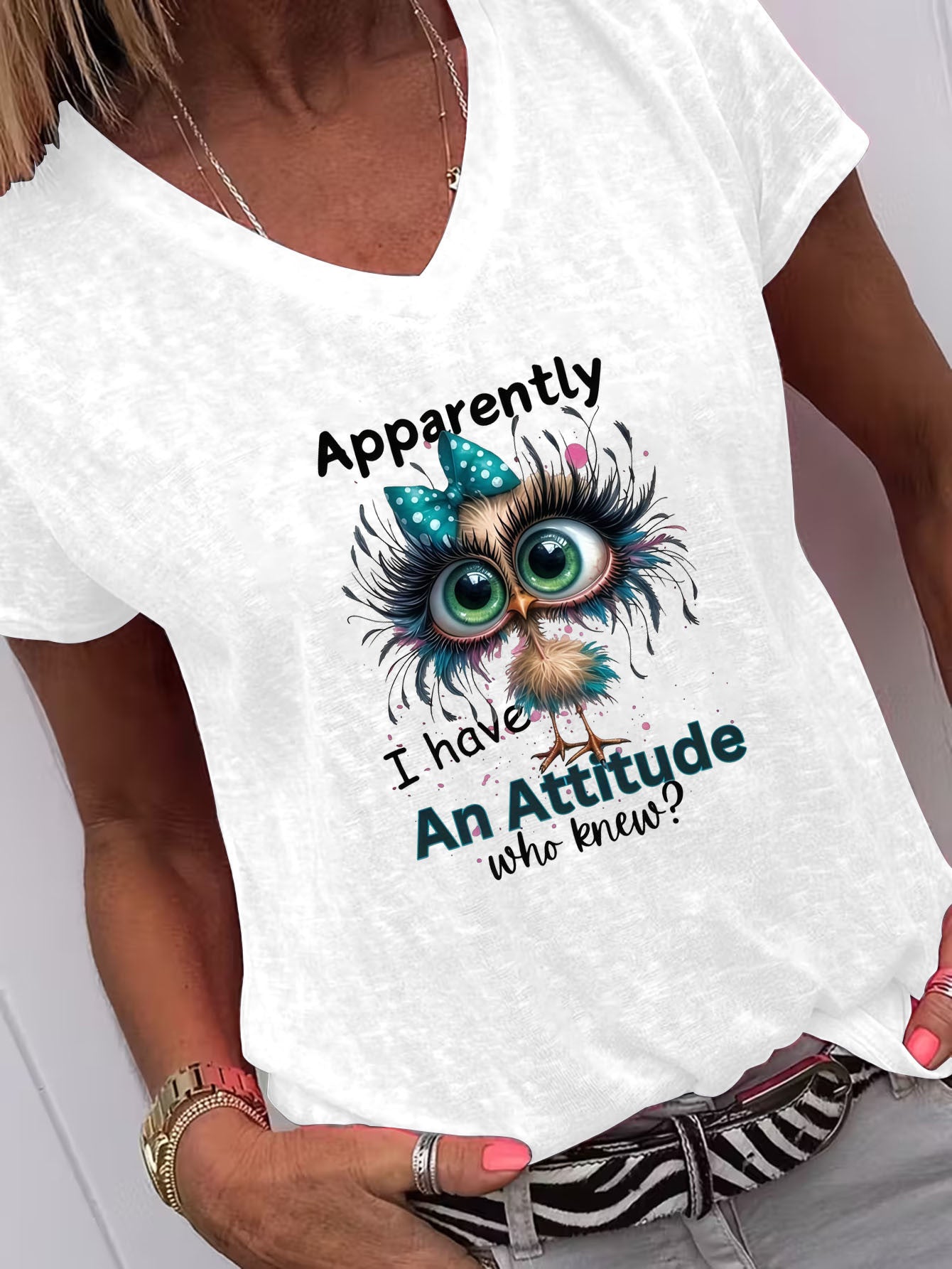 Casual V-Neck Short Sleeve T-Shirt | Featuring a Funny Chick Print, Perfect for Home, Going Out, or as a Gift for New Year, Valentine'S Day, and More