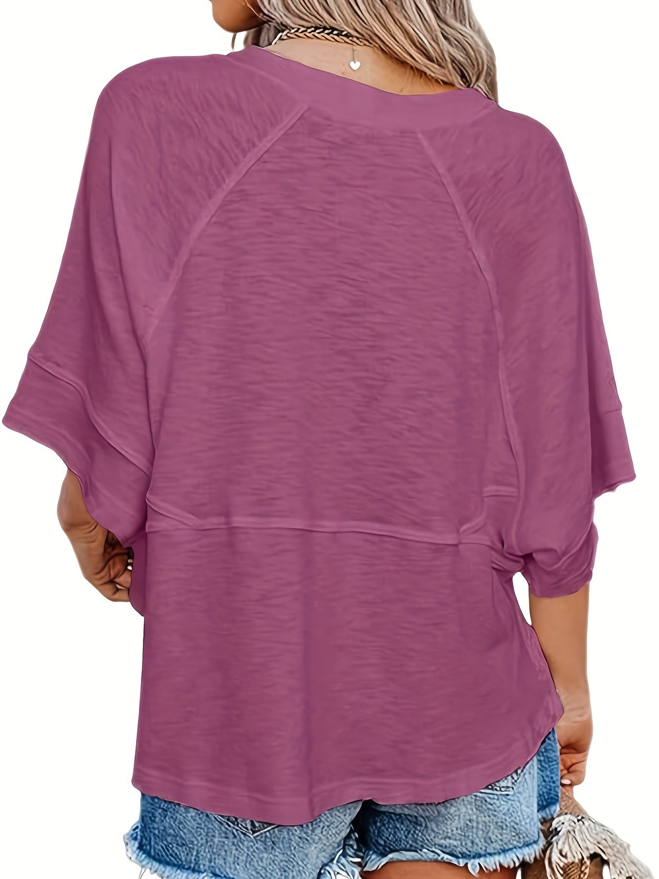 Women's Summer Casual Crewneck Batwing Half Sleeve T-Shirts Solid Color Loose Fit Cute Basic Flowy Tops Tees Blouses