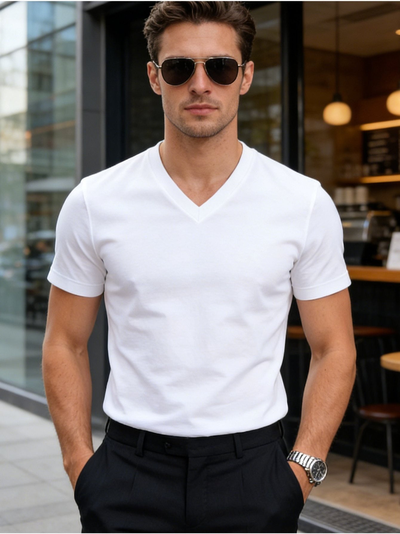 Men's HY01-Black-3pcs V-Neck Slim-Fit T-Shirt - product view 6