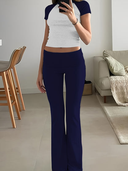 Leisure Women'S Two-Piece Round Neck T-Shirt And Low-Waisted Flared Pants Set Streetwear