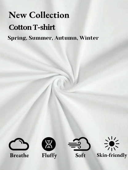 [Quick Dry T-Shirt] 5pcs Quick Dry Breathable Men's White T-Shirt - Round Neck-Heavy Cotton Short Sleeves, Lightweight Summer Sports Top, Suitable for Gym & Training, Machine Washable, Casual Wear
