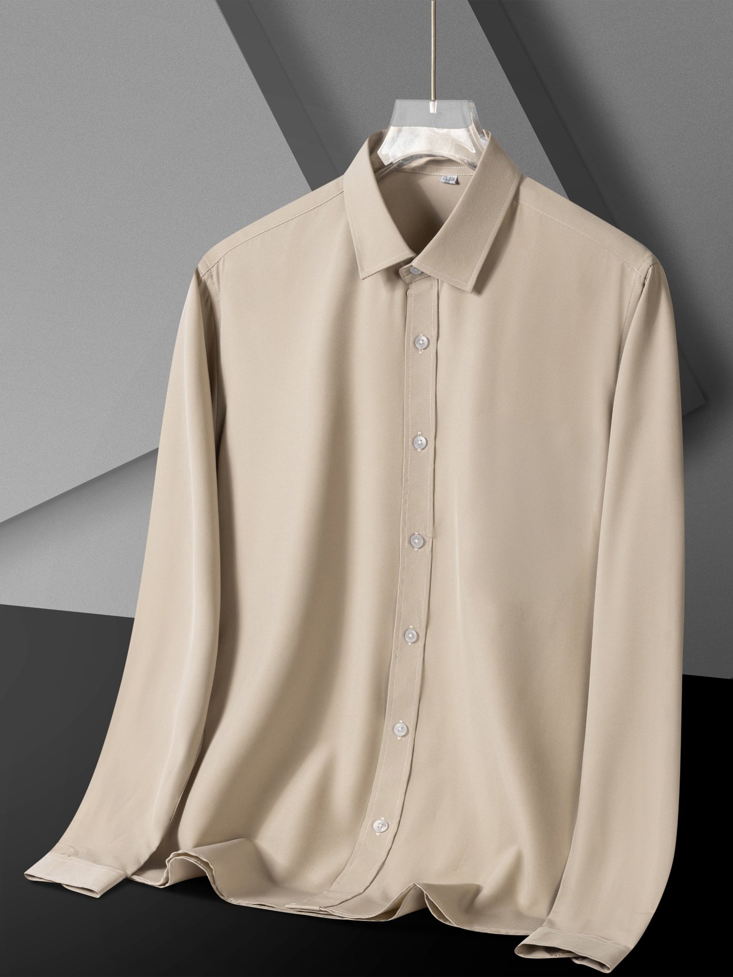 Men'S Long Sleeve Solid Color Business Dress Shirt, Elegant Collar, Stretch Fabric, Regular Fit, Single Button Front, Casual Outwear, Adult Sizes, Woven