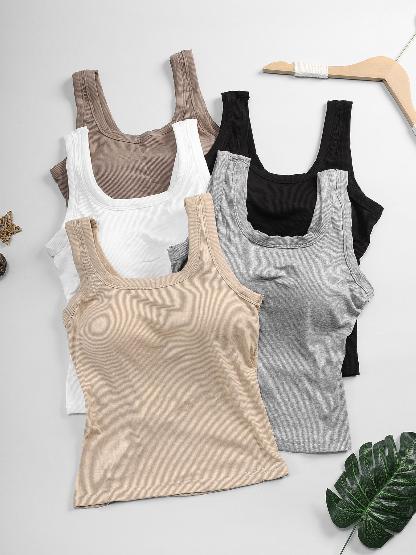 2pcs Seamless U-back Textured Vests with Built-in Bra Design, Solid Color Slim-fit Basic Style, Suitable for Year-round Layering, Versatile from Underwear to Outerwear