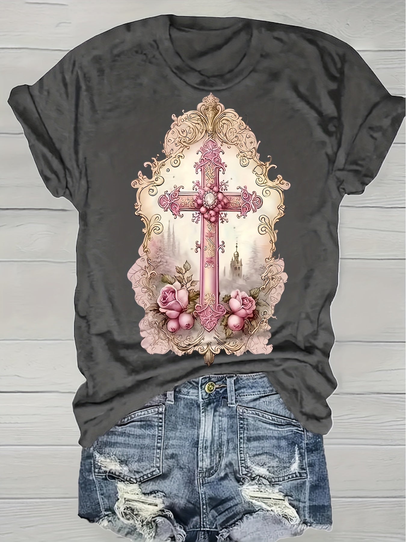 Women'S Casual Short Sleeve T-Shirt- Pastel Letter Print Round Neck Top, All-Season Comfortable Machine Washable Style