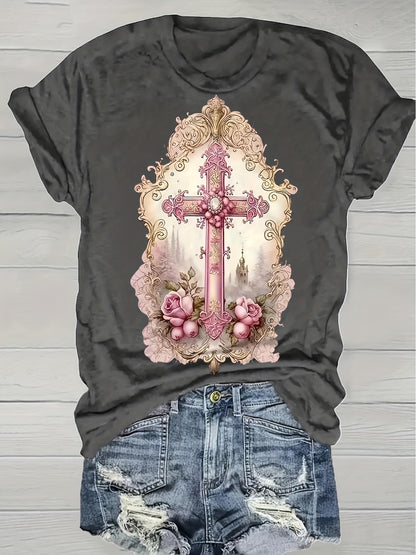 Women'S Casual Short Sleeve T-Shirt- Pastel Letter Print Round Neck Top, All-Season Comfortable Machine Washable Style