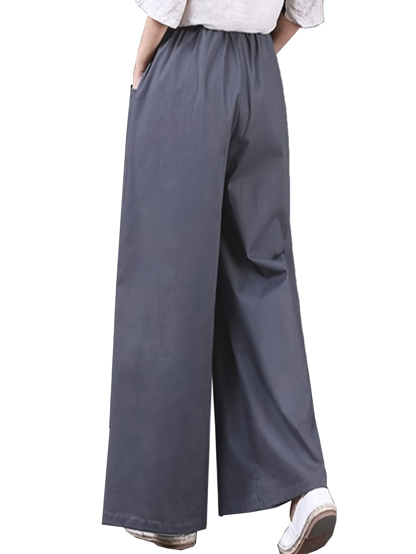 Women's Palazzo Pants Drawstring Waist Wide Leg CLoose Trousers with Pockets Comfort