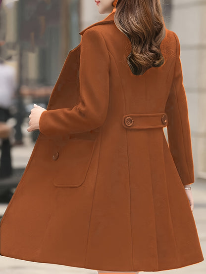 Elegant Women's Solid Black Long Coat - Chic Double-Breasted, Open Front Jacket with Lapel Collar and Pockets - Perfect for Fall & Winter Fashion