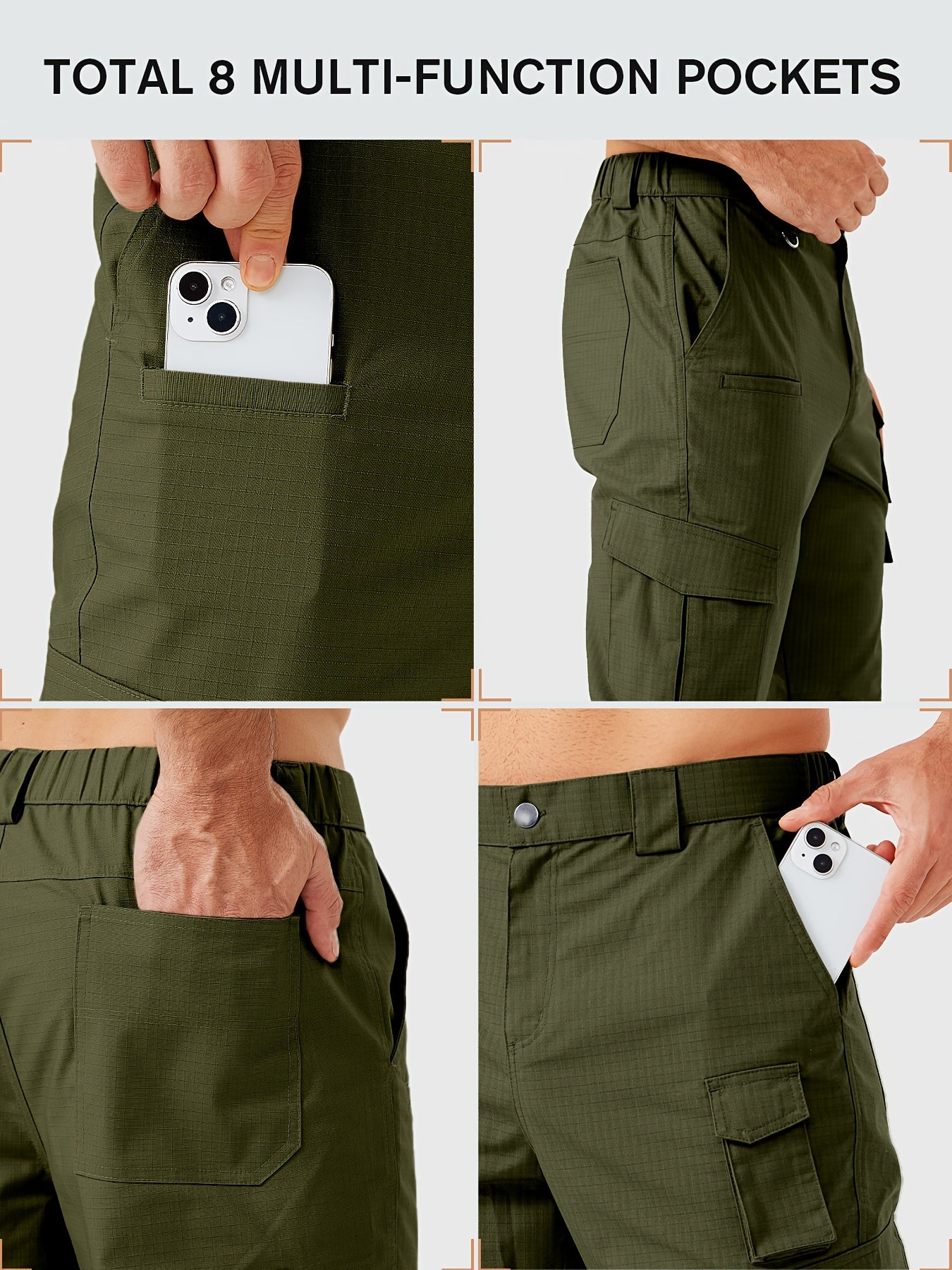 31' Men's Work Pants Cargo Pants Loose Casual Multi Pockets Outdoor Pants Color Block Straight Leg Cargo Pants with 8 Pockets