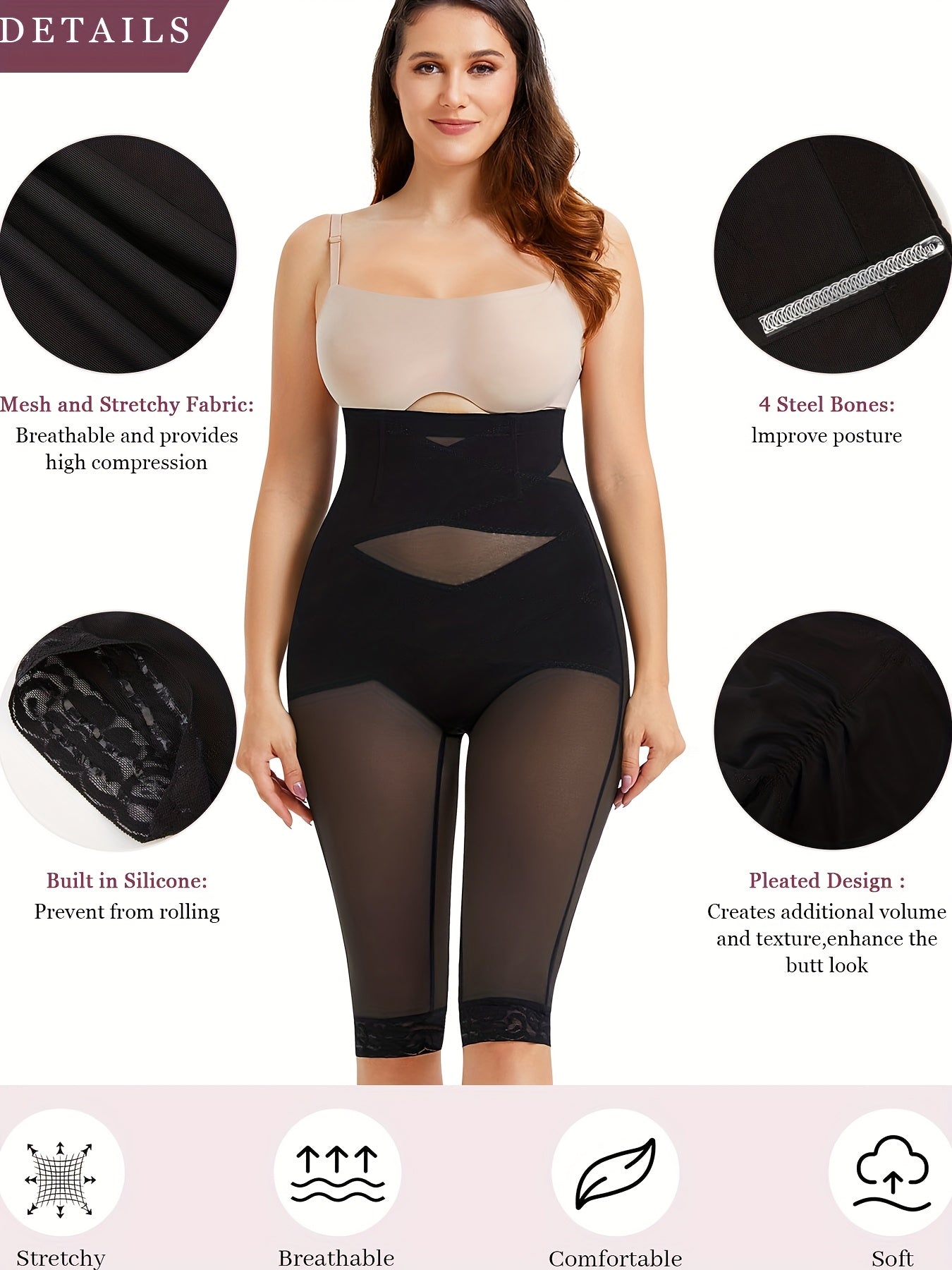 Women'S High Waisted Tummy Control Leggings - Compression Shapewear Booty Lift & Body Shaper with 4-Way Stretch, Posture Support, Breathable Mesh & Steel Boning-like Structure, Butt Lifting & Flat Tummy Sculpting Pants for Gym, Casual Attire