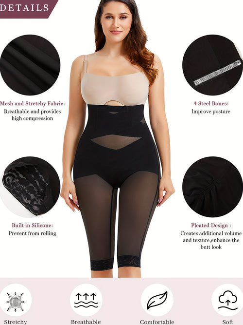 Women'S High Waisted Tummy Control Leggings - Compression Shapewear Booty Lift & Body Shaper with 4-Way Stretch, Posture Support, Breathable Mesh & Steel Boning-like Structure, Butt Lifting & Flat Tummy Sculpting Pants for Gym, Casual Attire