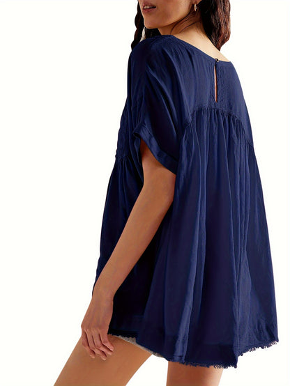Women's Beige Oversized Short-Sleeve Shirt - product view 18