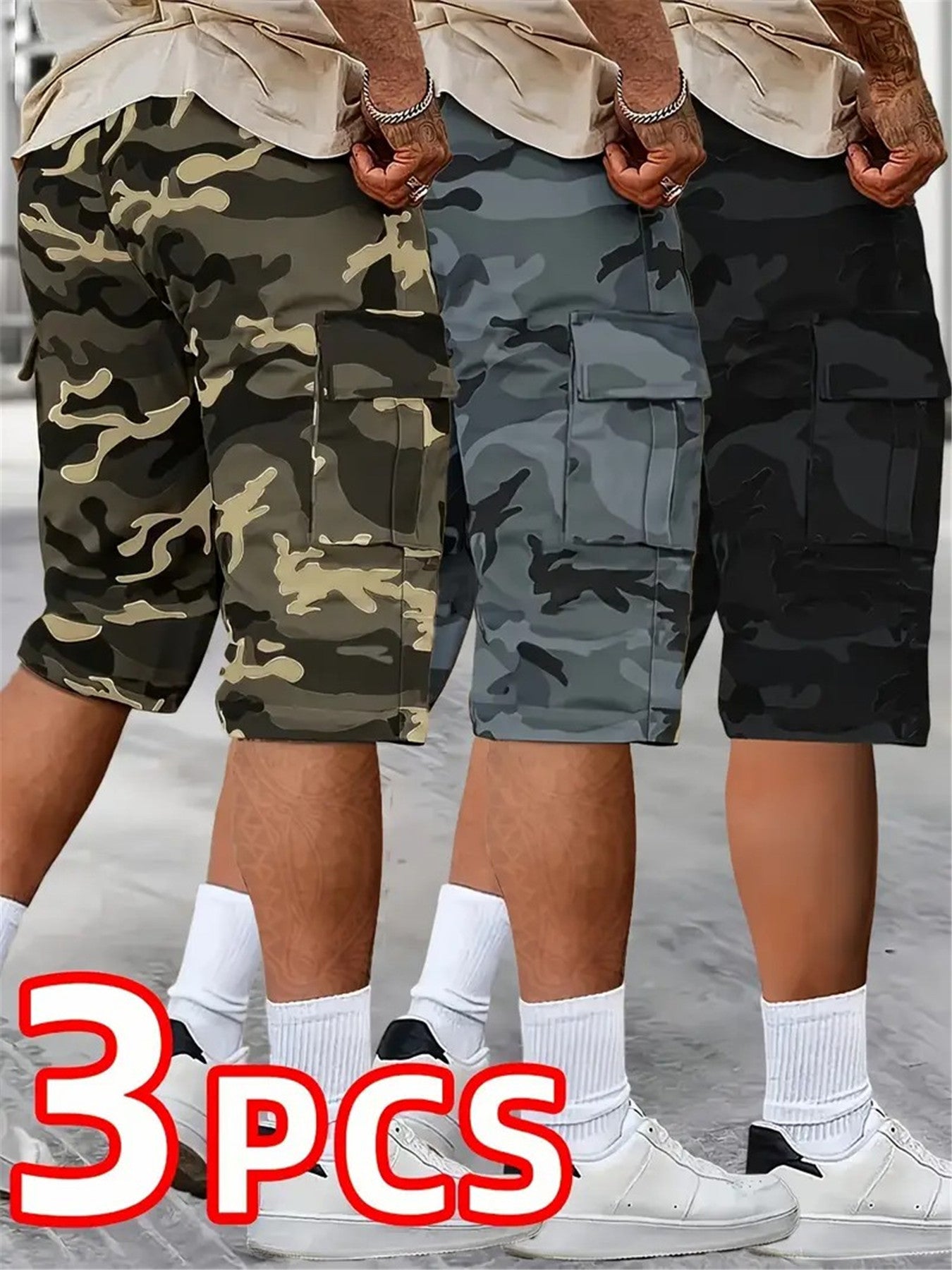 3pcs Set, Men's Fashionable and High-end Versatile Shorts, Loose Camouflage Seven Quarter Shorts, This Shorts Is the Perfect Choice as a Gift