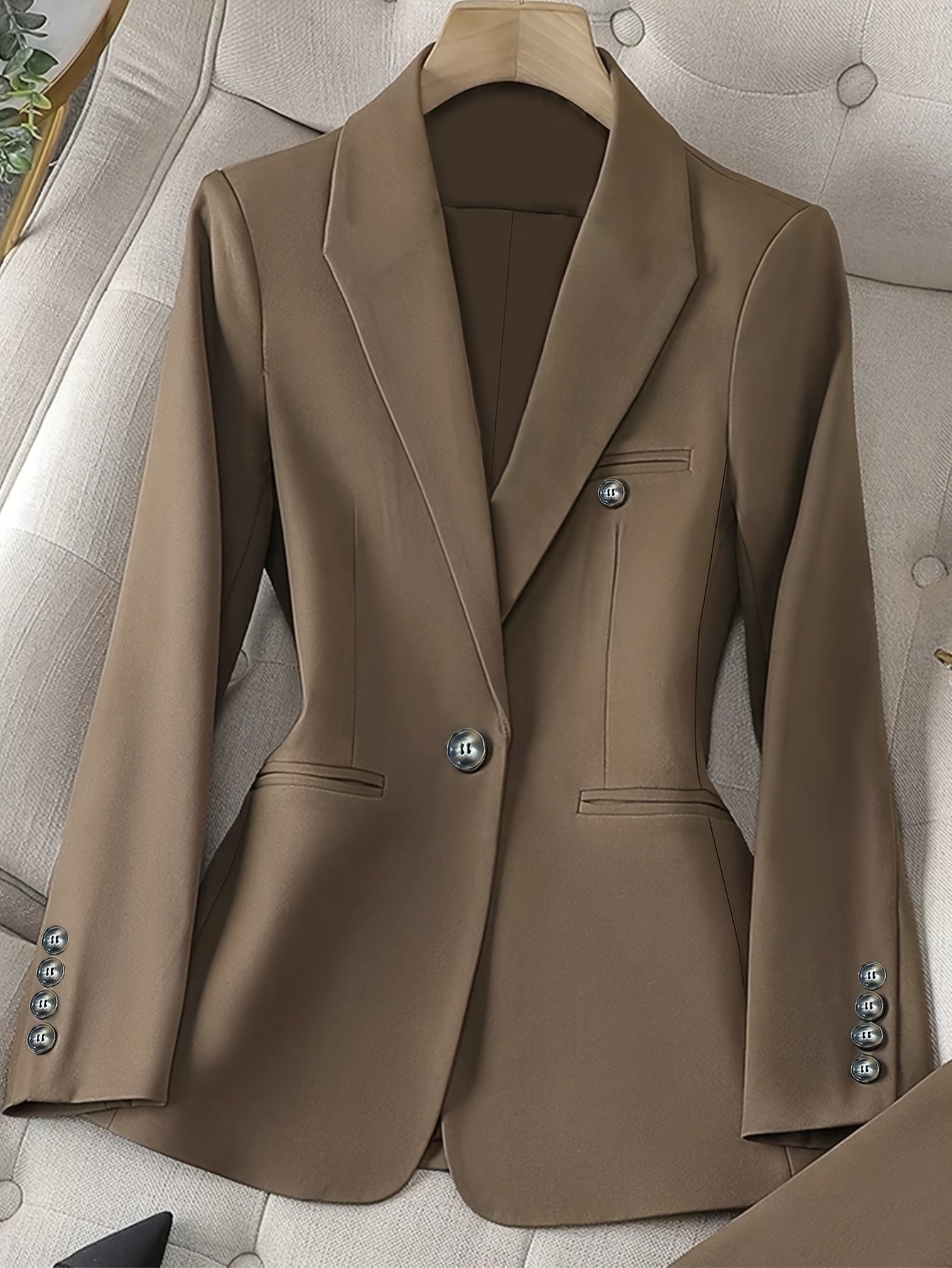 Solid Color Single Button Long Sleeve Single-Breasted Waistcoat Suit Pants Two-Piece Set