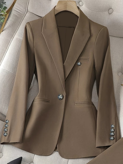 Solid Color Single Button Long Sleeve Single-Breasted Waistcoat Suit Pants Two-Piece Set
