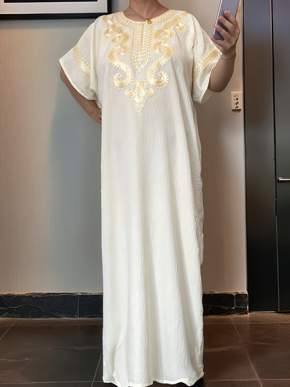 Middle Eastern Kaftan Dress for Women - Classic Robe Featuring Short Sleeves And a Round Neck, This Short Dress Is Ideal for Year-Round Use, Machine Washable Cultural Garment for Muslim Women, Perfect for Hajj, Eid, Weddings, And Everyday Modesty