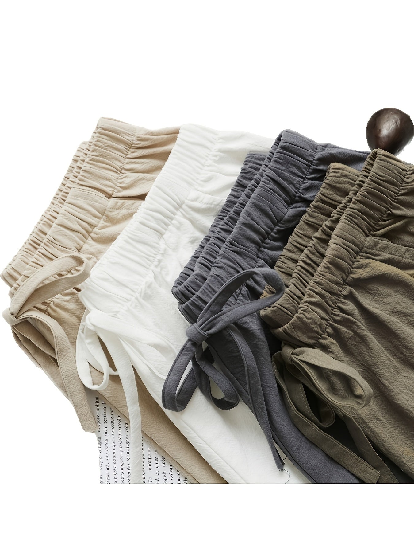 7pcs Set Summer Women's High-Waisted - Shorts-Casual, Loose-Fitting Drawstring Wide-Leg Beach Shorts with Thin Elastic Waistband and Pockets-Versatile Bottoms