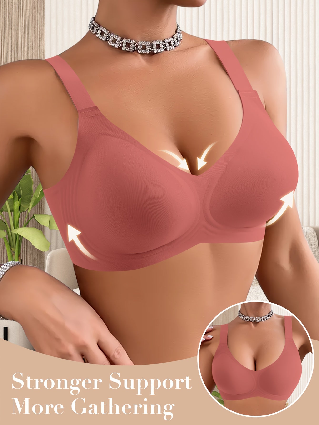 Elegant Solid Color Wireless-Free Push-Up Bra - Medium Support, Comfortable & Lifted Design for a Lifted Appearance, Non-Removable Pads, Seamless Full Cup Coverage, All-Day Wear, Women's Lingerie, Sleek Push-Up Bra, Smooth Fabric