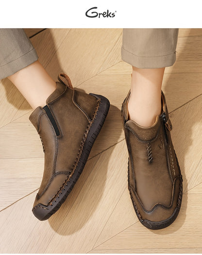 GREKS Men's Chukka Boots Are Handcrafted, Lightweight Ankle Footwear Featuring A Side Zipper for Easy Wear, Ideal for Comfortable Walking, Driving, And Casual Outings