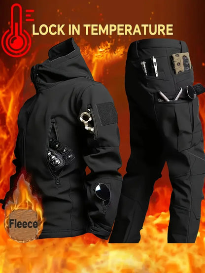 Men'S New Thickened Two-Piece Windproof Jacket And Hoodie Designed for Autumn And Winter, Featuring Multiple Pockets, Elastic Materials, And Warmth, Ideal for Hiking, Skiing, Fishing, And Outdoor Sports. Tactical Style with Breathable Fabrics