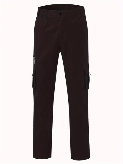 3pcs Men'S Casual Solid Color Cargo Pants, Polyester Non-Stretch Woven Fabric, Multiple Pockets, Regular Fit, Spring/Fall Season, Hiking & Outdoor Scene, Weekend Casual Occasion, Thick