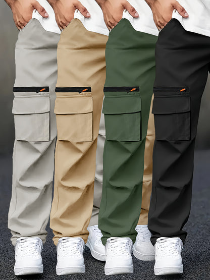 Set of 4 Men'S Long Pants with Cinched Waist And Multiple Pockets, Ideal for Outdoor Work Year-Round.