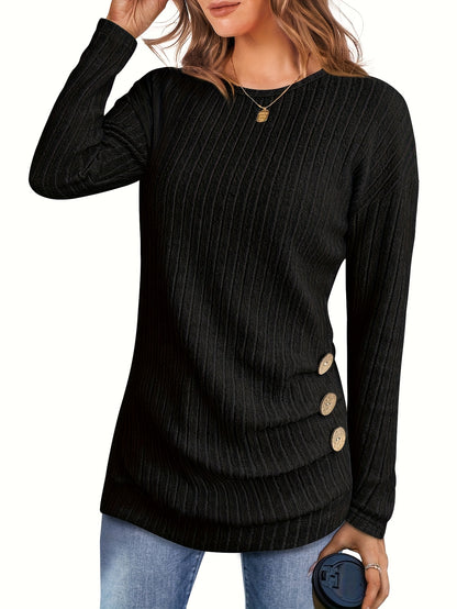 Three-piece Women'S Long-sleeved Corset Top, Round-neck Button Shirt, Autumn And Winter Shirt, Light Sweater
