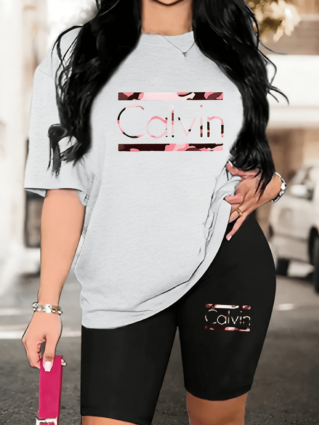 Women's 2pcs Oversized T-Shirt & Fitted Shorts Matching Outfit - Oversized T-Shirt with Fitted Shorts, Lettering Print Streetwear Lounge Wear, 2pcs Set Suitable for - Casual Wear, Machine Washable Matching