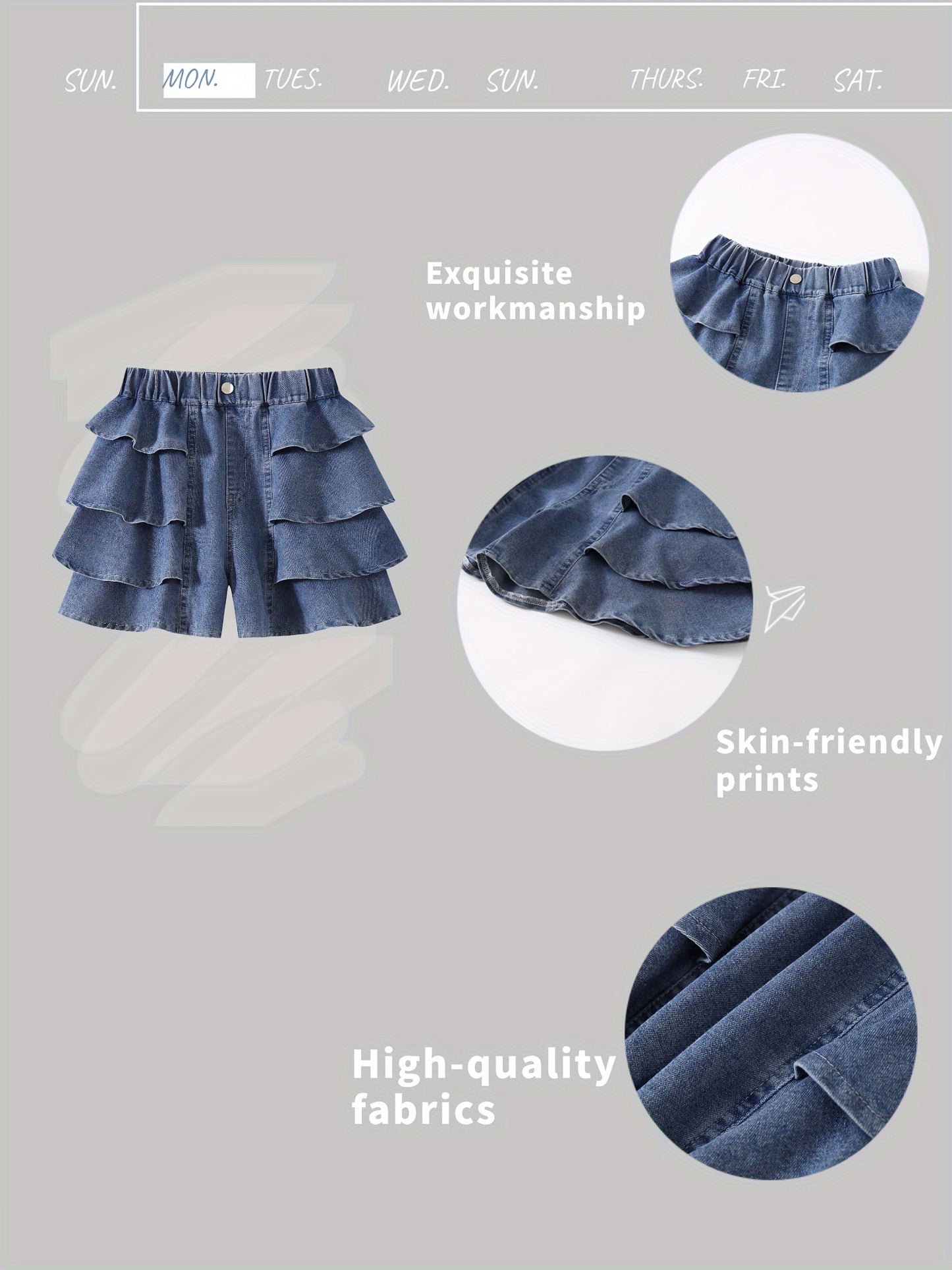 Girls' Blue Cotton Ruffle Shorts - product view 12