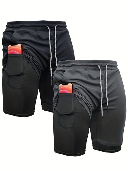 2-Piece Set Mens Running Shorts, 2-in-1 Shorts, Workout Running Shorts For Men, 7-Inch Gym Yoga Outdoor Sports Shorts