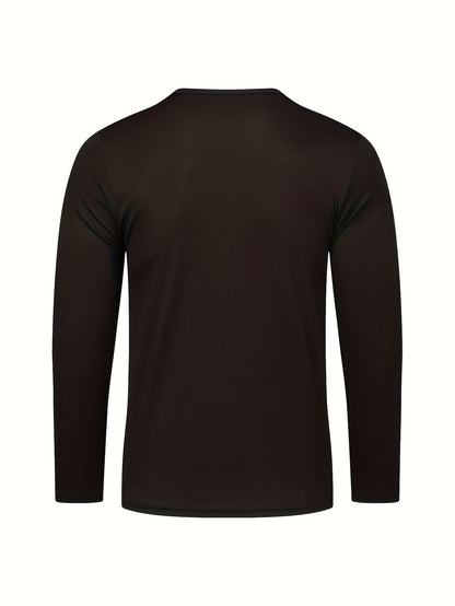 [Casual T-Shirts] 3pcs Men's Casual Crew Neck Long Sleeve T-Shirts | 100% Polyester Knit Fabric, Slight Stretch, Basic Style with Print Design