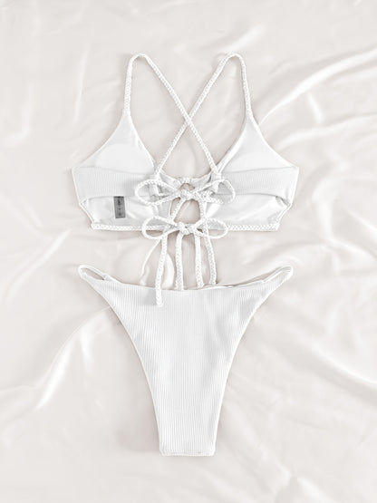 Sexy 2pcs Solid Color Bikini Set - Women'S Swimwear & Clothing - High Cut, Spaghetti Straps, Comfortable, Summer Must-Have, Beach Essentials