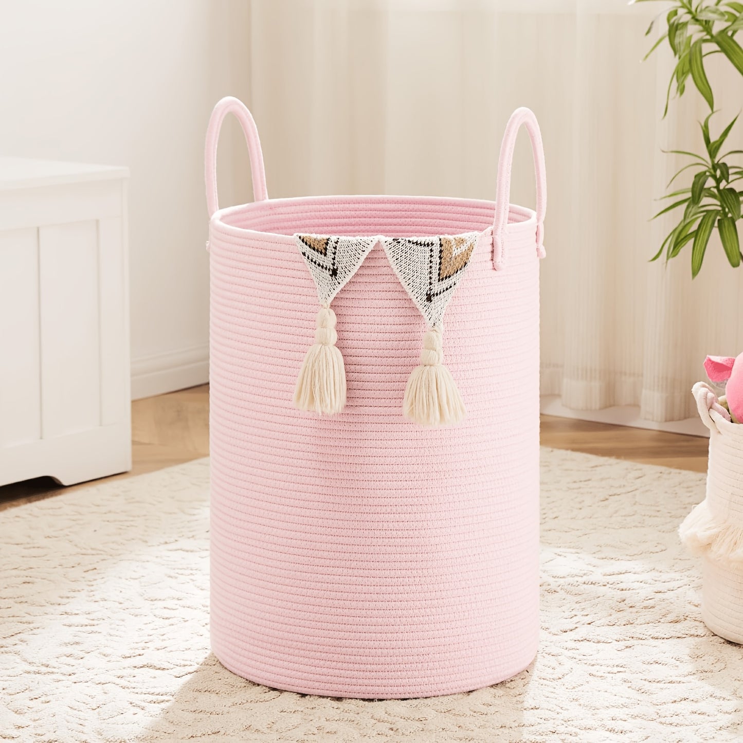 Collapsible Laundry Basket, Woven Rope Laundry Hamper, 12.15gal/15.85gal/ 21.13gal/26.42gal Laundry Bag For Decor Storage Of Dirty Clothes, And Blankets In Bathroom, Room And Living Room