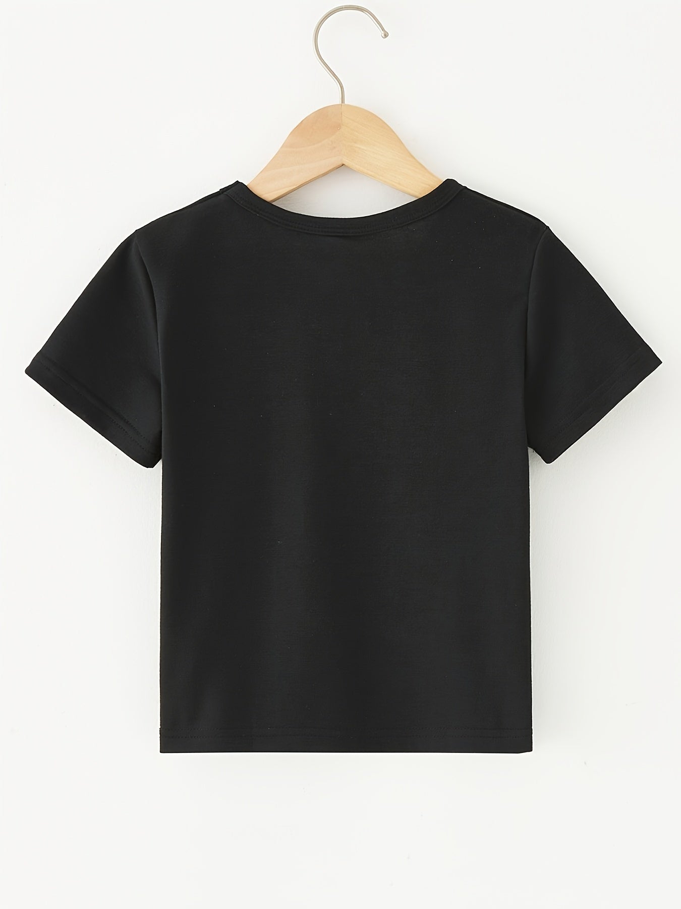 GOURD DOLL Boys' Black T-Shirt with Cowboy Back Print - Casual Short Sleeve,, Machine Washable, Ideal for Summer, Casual Youngsters's Clothing|Cartoon Cowboy Print| Shirt