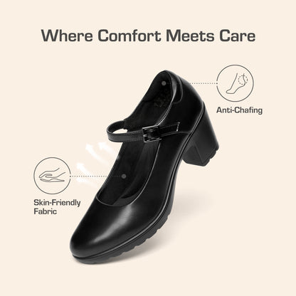 Women's Chunky Low Block Heels Mary Jane Closed Toe Work Pumps Comfortable Round Toe Dress Wedding Shoes