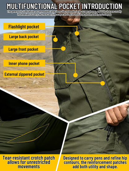 IX9 Men's Outdoor Tactical Overalls- Quick-drying, Breathable, Tear-resistant Outdoor Work Pants and Camping Trousers with Multi-pocket Design, Slim Fit and 3D Tailoring for Climbing, Camping, Hiking, Fishing- All-season Casual Wear
