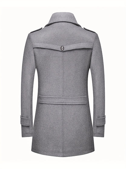 Men'S Wool Blend Coat with Detachable Soft Scarf Notched Collar Single Breasted Overcoat