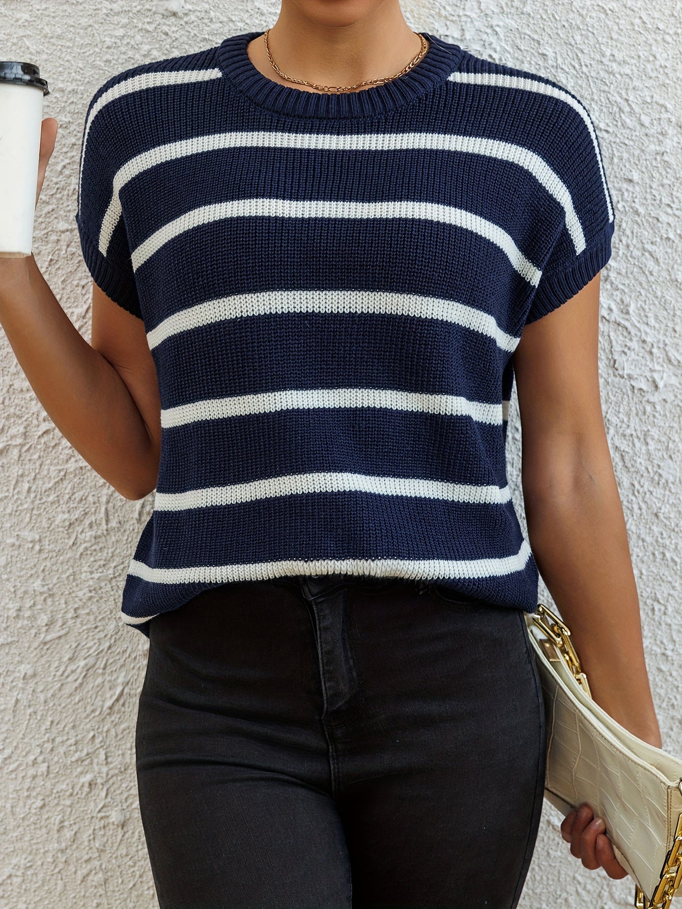 Women's Elegant Pullover Sweater - Black & White Horizontal Stripe Top, All-Season Loose Fit Shirt for Casual, Formal, Party Outfits - Easy-Care Everyday Chic Women's Clothing, Casual Wear, Classic Stripes, Quality Stitching, Stylish Blouse, Casual Dresse