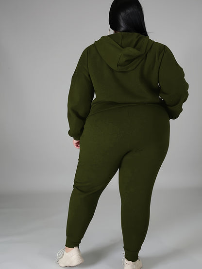 Women's Plus Size Tracksuit Set - Long Sleeve Hooded Loungewear and Sweatsuit Sets with Pockets, Polyester and Elastane