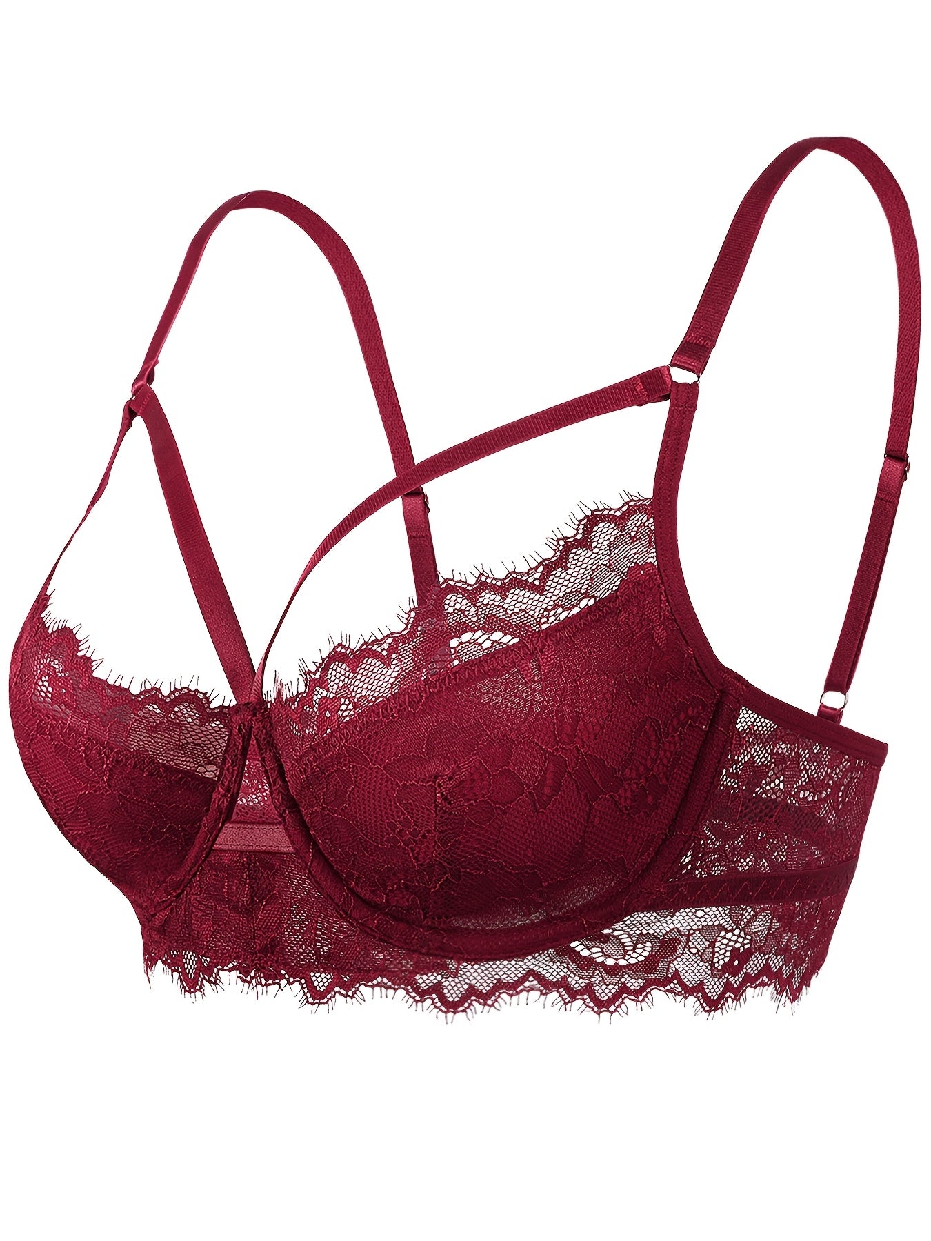 Elegant Women's Lace Gathering Bra Fashion Cross Strap Hollow Out Design Casual Daily Bra
