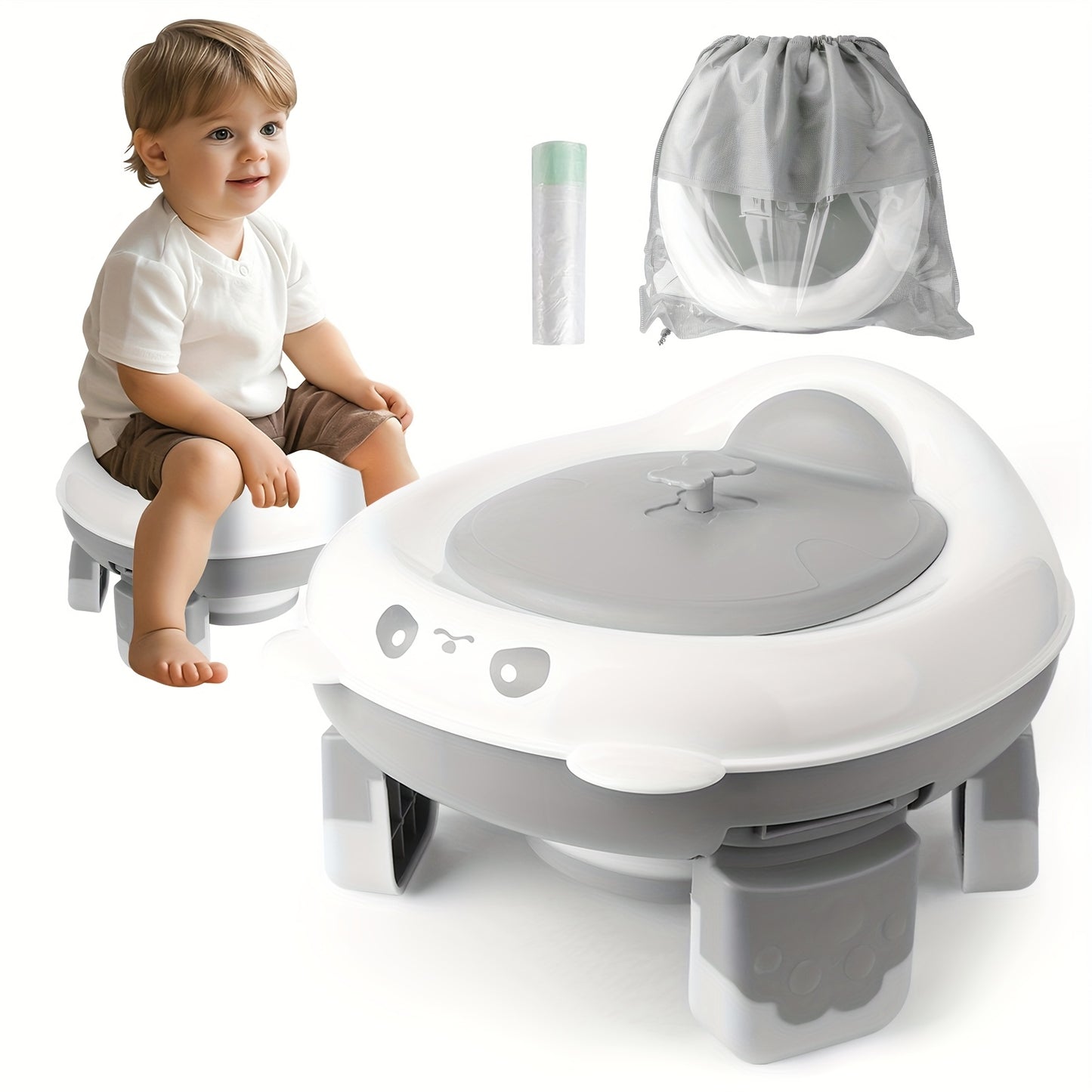 Portable Potty Training Toilet for Boys And Girls with Storage Bag - Foldable Travel Potty Chair, Toddler Potty Seat for Indoor And Outdoor, Easy to Clean, Includes Free 20pcs Travel Bags